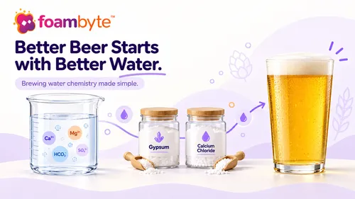 Brewing water chemistry illustration showing beer, brewing water minerals, gypsum, and calcium chloride salts