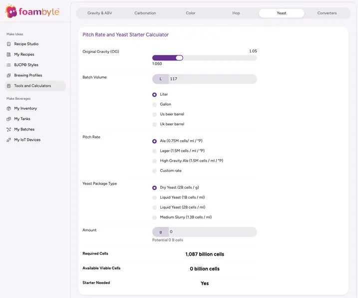 Brewing profiles and BJCP style guidelines calculator dashboard